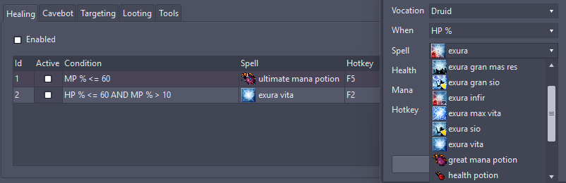 Healing tab with two rules and the rule form